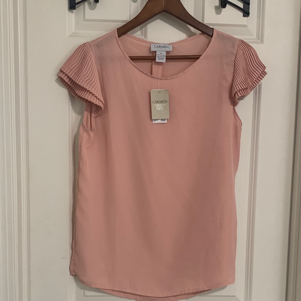 Carmen Marc Valvo Pink Pleated Sleeve Blouse
